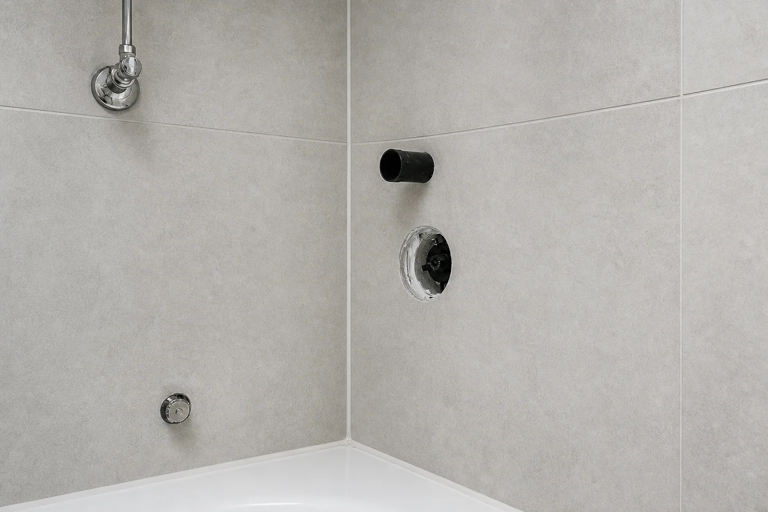 Eigene Reparatur: instand gesetzter Fliesenbereich an der Badewanne nach der Arbeit